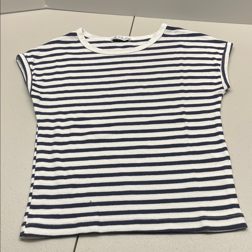 Zara Navy and White Striped Top